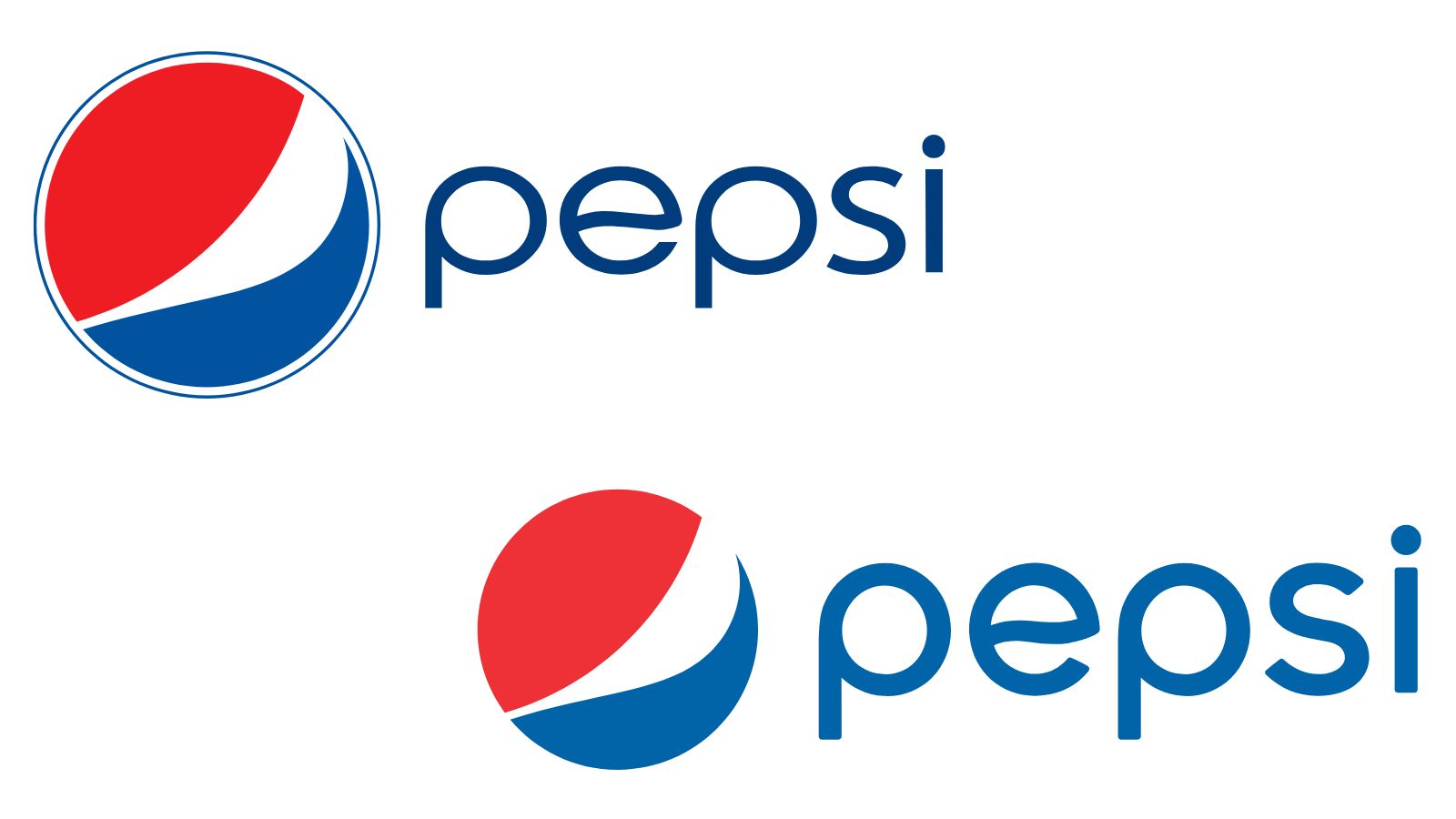 Two versions of the redesigned Pepsi logo from 2008