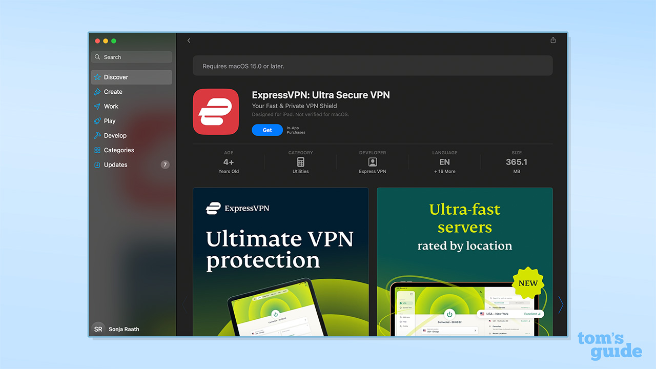 Screenshot of ExpressVPN Mac app on Apple App Store