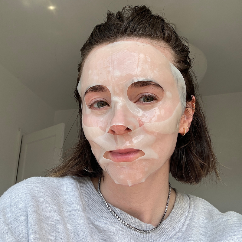 Freelance beauty editor Grace Day wearing a Korean face mask