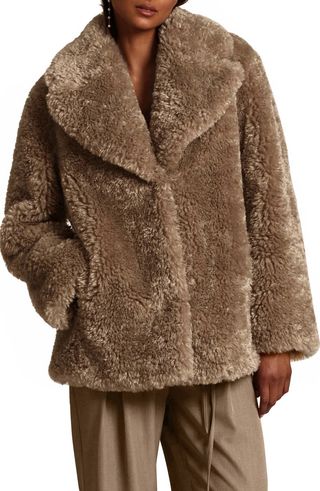 Notched Collar Faux Fur Coat