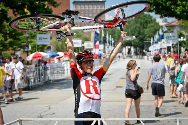 2010 pro champion Ben King (RadioShack) reacts to his teammate Matthew Busche on the top step of the podium.