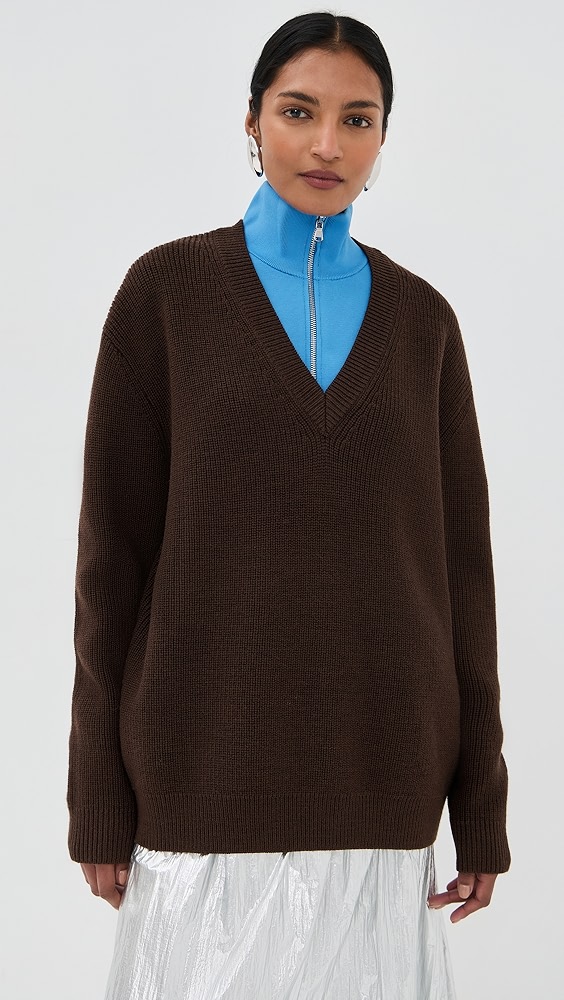 Cardigan Stitch V Neck With Removable Dickie - Brown