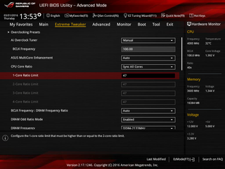 Shot of the overclocking page from the BIOS of an Asus motherboard