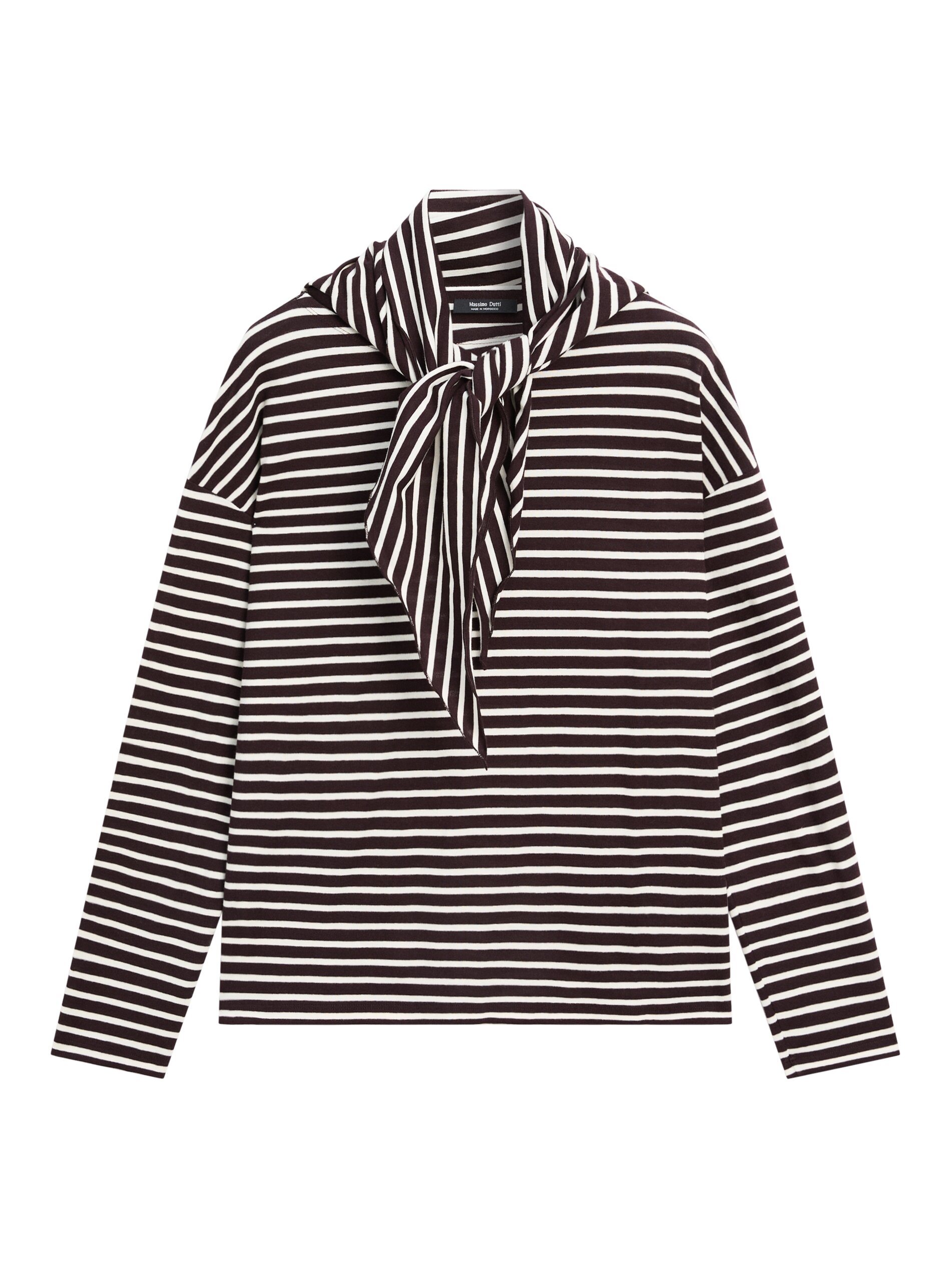 Cotton Blend Striped T-Shirt With Scarf Detail