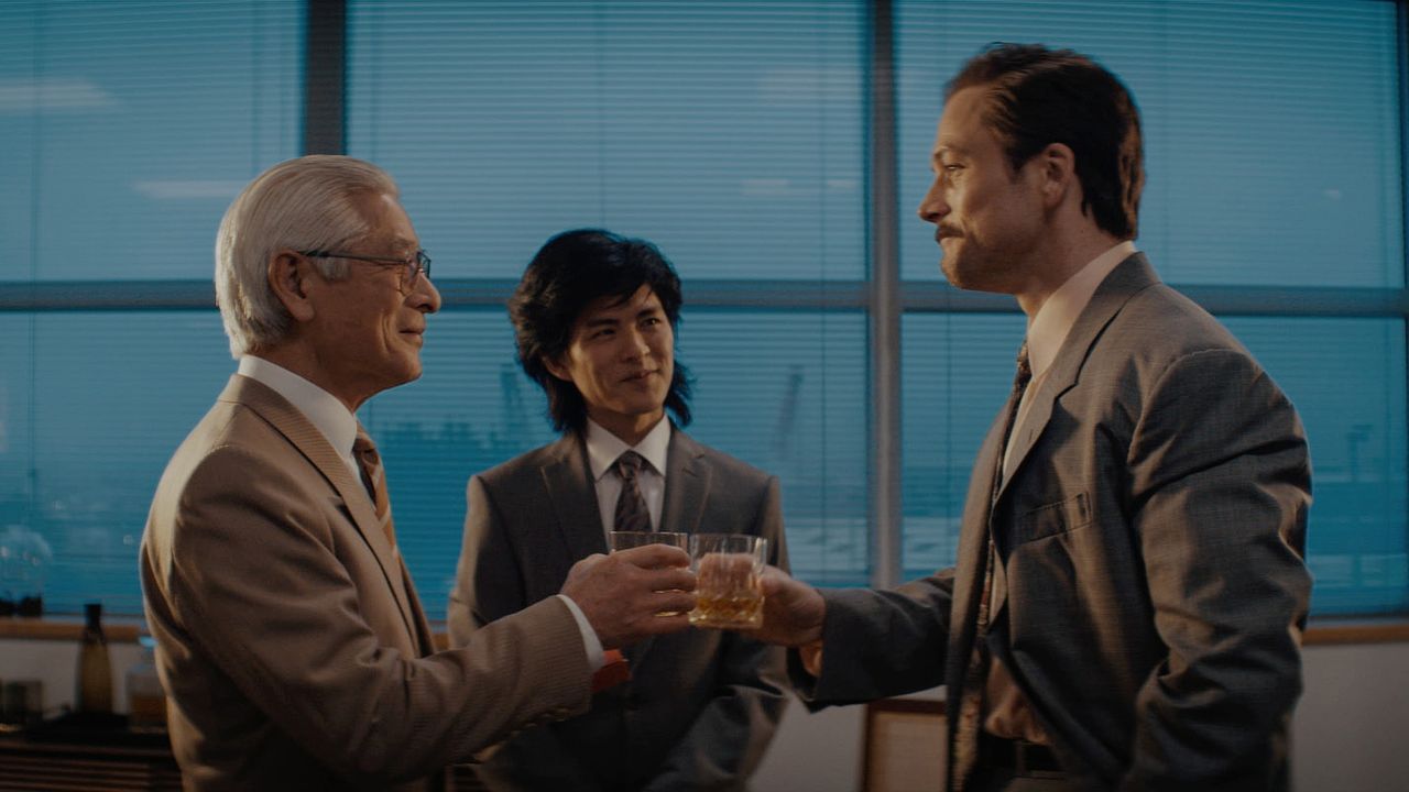 Togo Igawa, Nino Furuhata and Taron Egerton in Tetris