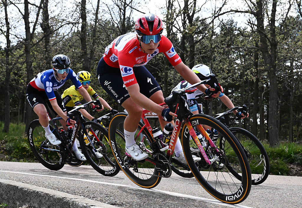 BORJA SPAIN MAY 07 Femke Gerritse of Netherlands and Team SD Worx Protime Red Leader Jersey during the 11th La Vuelta Femenina 2025 Stage 4 a 1116km stage from Pedrola to Borja UCIWWT on May 07 2025 in Borja Spain Photo by Szymon GruchalskiGetty Images