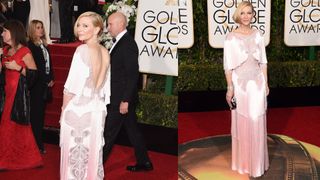cate blanchett in a baby pink backless dress with tassle details at the 2012 golden globes