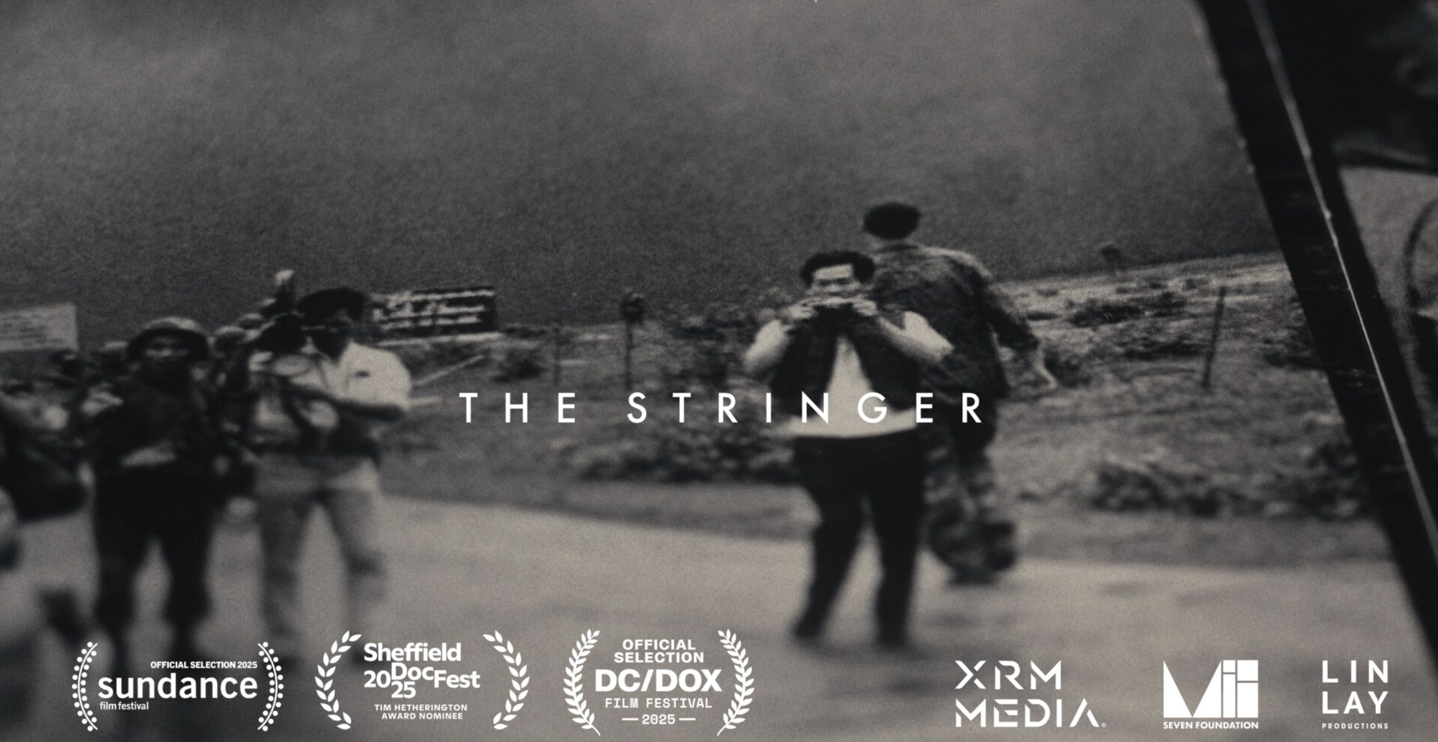 Poster for documentary 'The Stringer', featuring an image of journalists shooting at the scene of the 'Napalm Girl' photograph