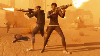 Saints Row Weapons, two gangers with assault rifles