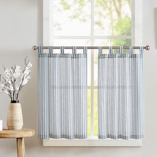 blue and white striped cafe curtains