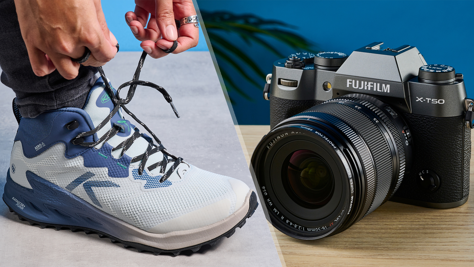 Keen Zionic NXT Mid Waterproof boots and a Fujifilm X-T50 mirrorless camera
