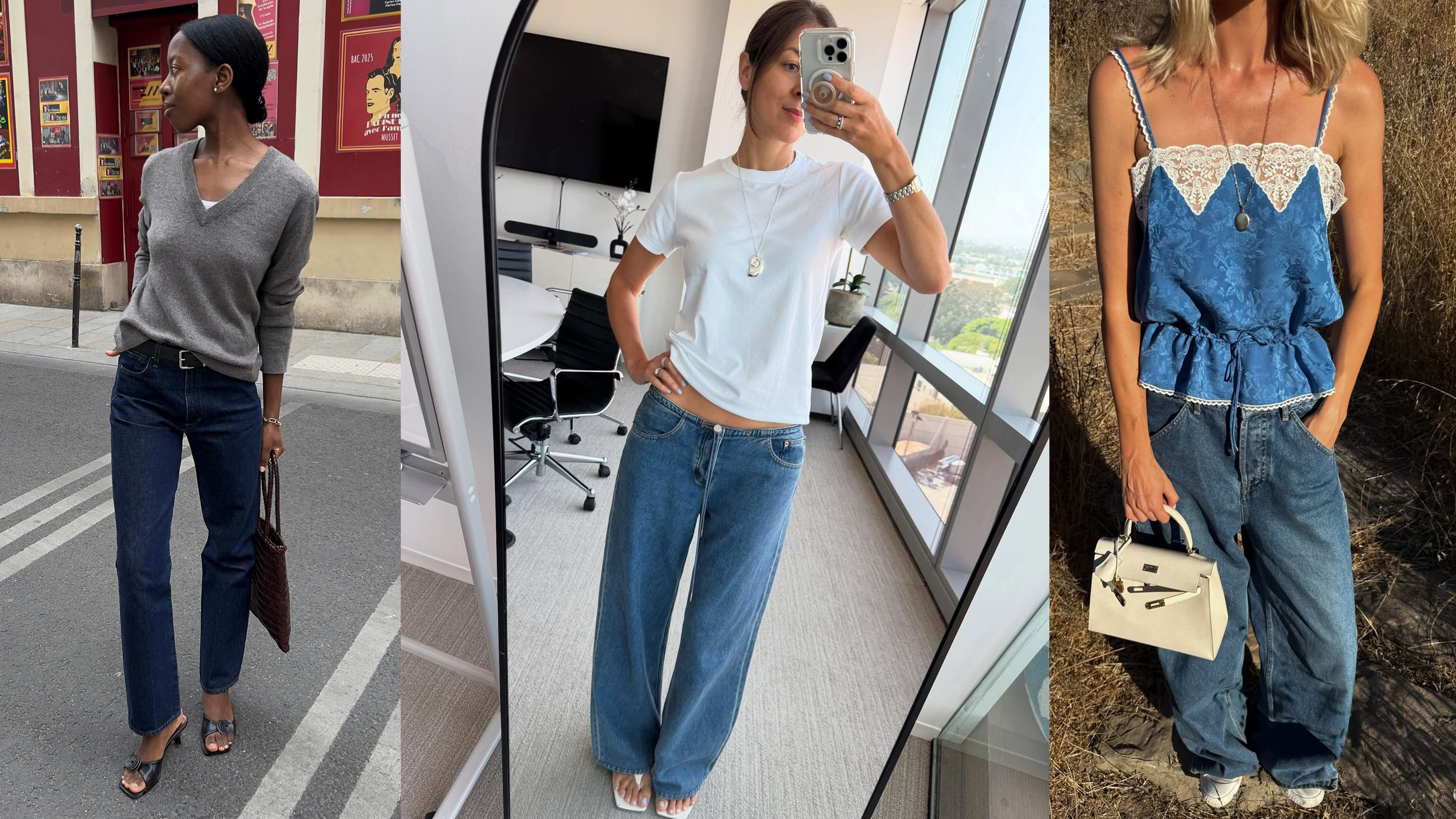 Women wearing jeans outfits.