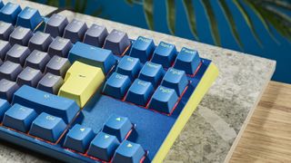 A Ducky One 3 TKL wireless keyboard in the DayBreak colorway