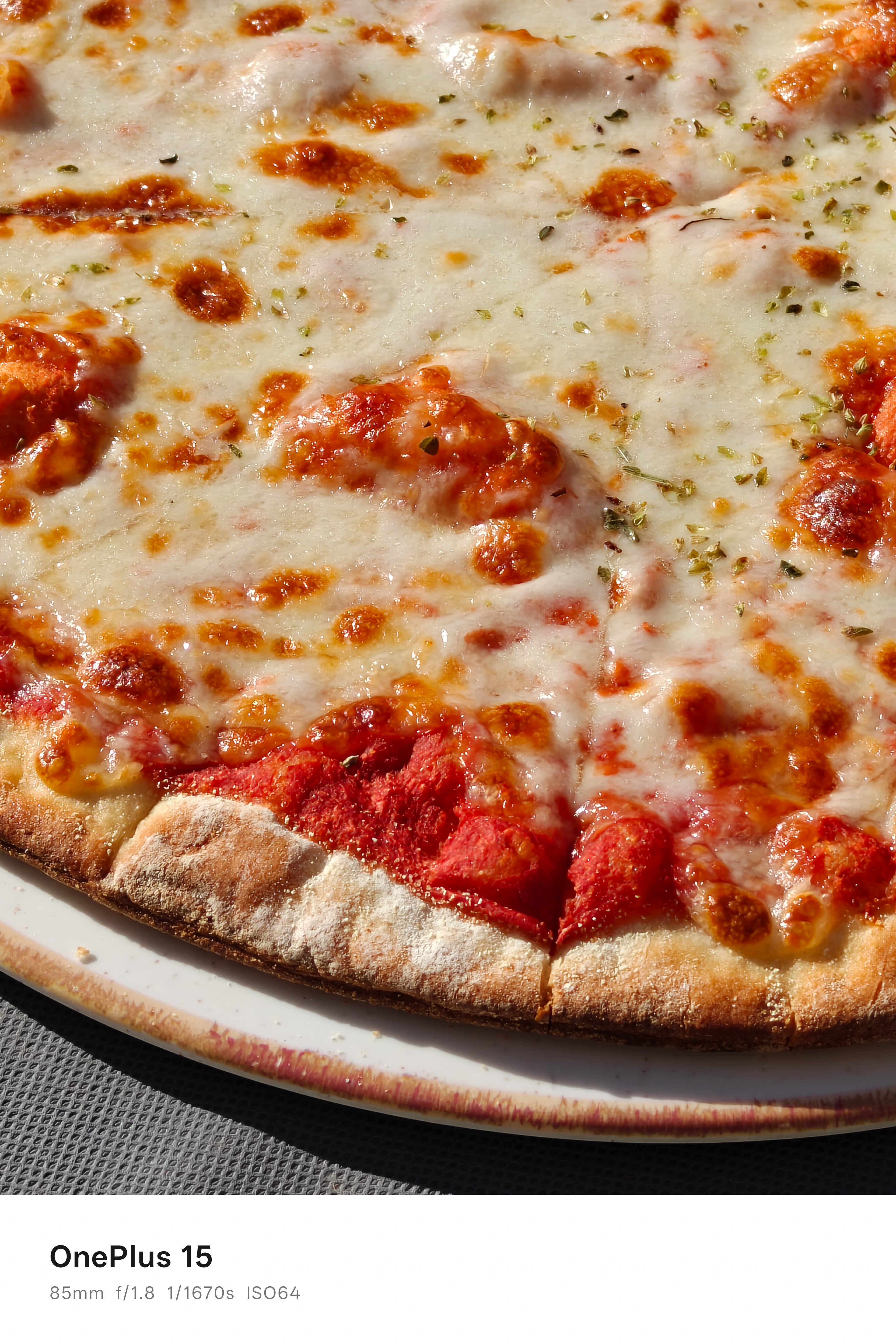 Close-up of a margarita pizza on a plate