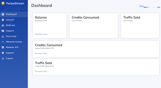 PacketStream Dashboard page