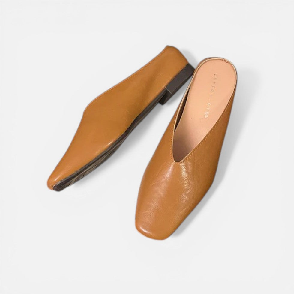 Orthopedic Slip on Flat Mules Square Toe - Brown / 35