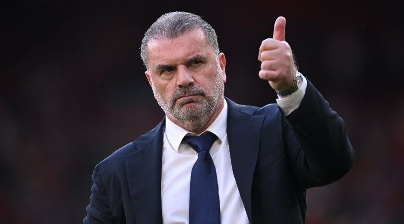 Ange Postecoglou gestures to the Tottenham fans after defeat at Liverpool in May 2024.