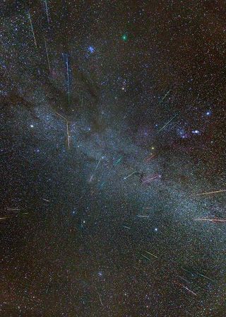 Comet 64P/Wirtanen's flyby in late 2018 coincided with the annual Geminid meteor shower, visible here in a time-lapse view.