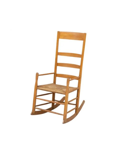 Handmade Birch Rocker with Woven Rush Seat