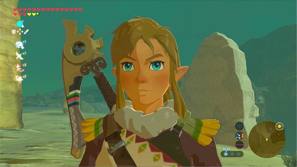 Closeup of Link in Breath of the Wild with mClassic upscaling switched on.