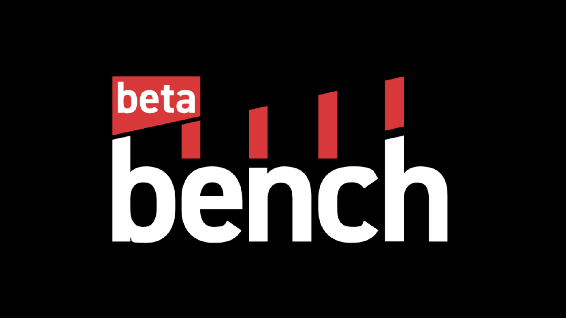 "Beta Bench" lettering on black background with red bars