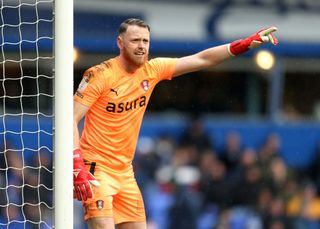 Viktor Johansson of Rotherham United reacts during the Sky Bet Championship between Birmingham City and Rotherham United at St Andrew's Trillion Trophy Stadium on March 11, 2023 in Birmingham, England.