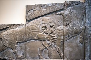 Ancient Babylonia and Assyria bas relief from king Ashurnasirpal Nimrud Palace.