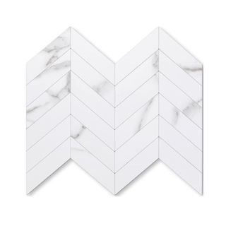 A herringbone marble patterned peel and stick tile