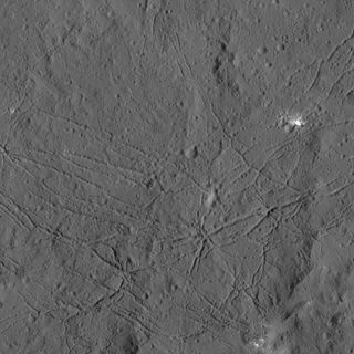 The floor of Ceres' Dantu Crater is highlighted in this image, captured by NASA's Dawn probe on Dec. 19. 2015 from a distance of 240 miles (385 kilometers).