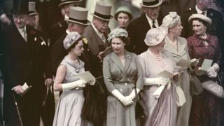 Left to right: Princess Margaret, Queen Elizabeth II and the Queen Mother at the Oaks Stakes, Epsom Downs Racecourse, Surrey, 6th June 1958.