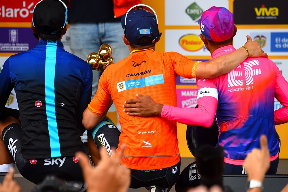 Tour Colombia top three GC: 1st Miguel Angel Lopez (Col) Astana Pro Team, 2nd Ivan Sosa (Col) Team Sky, and 3rd Daniel Martinez (Col) EF Education First