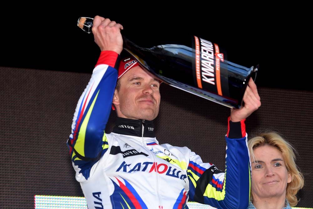 Alexander Kristoff (Katusha) raises a big beer