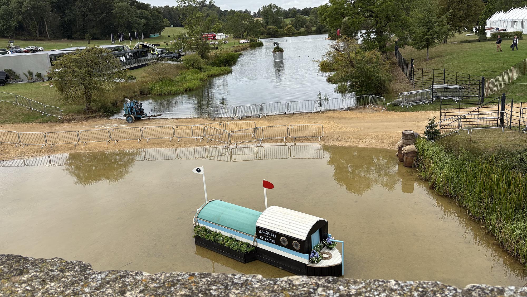 Boat fence in water on the Burghley cross-country course 2026