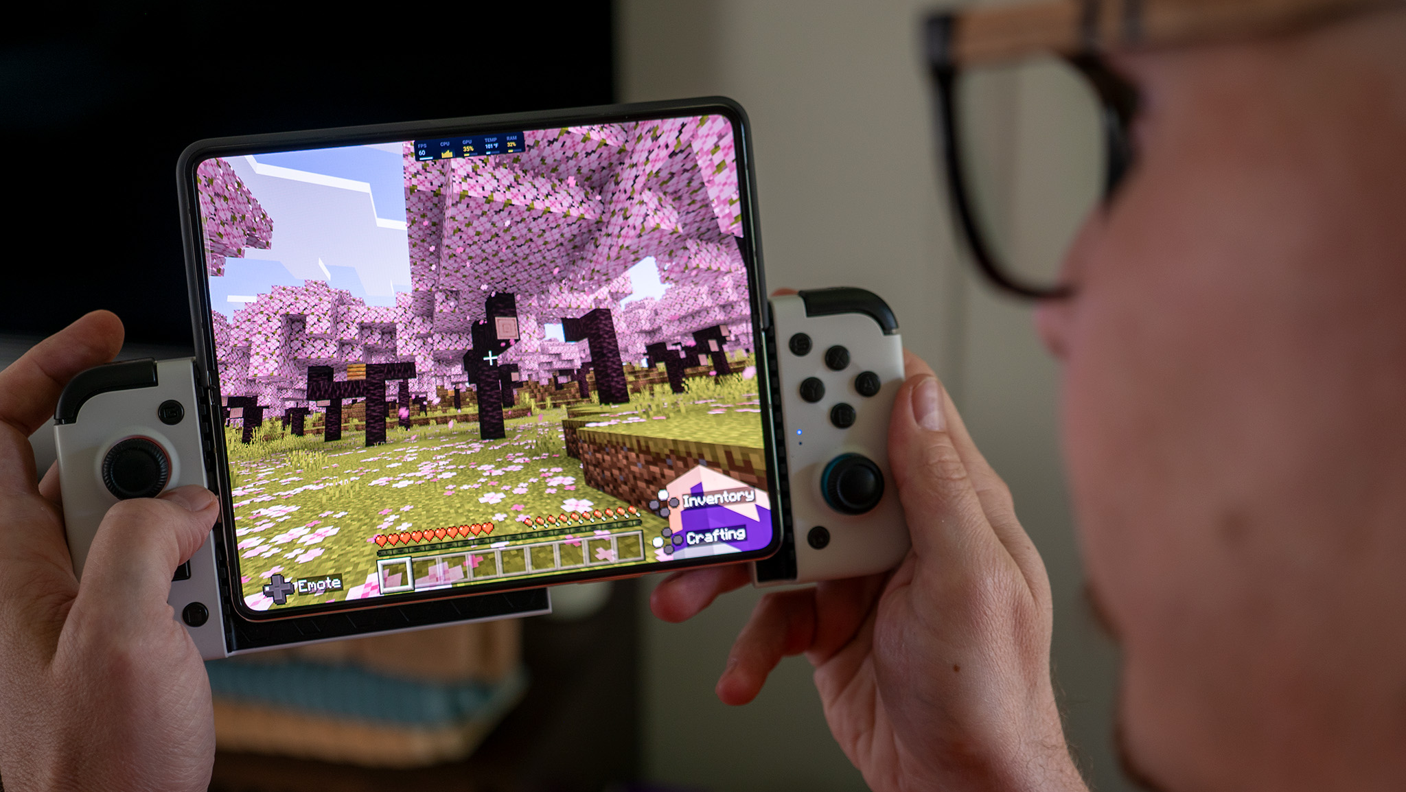 Playing Minecraft on a Samsung Galaxy Z Fold 5 using a GameSir X2 controller