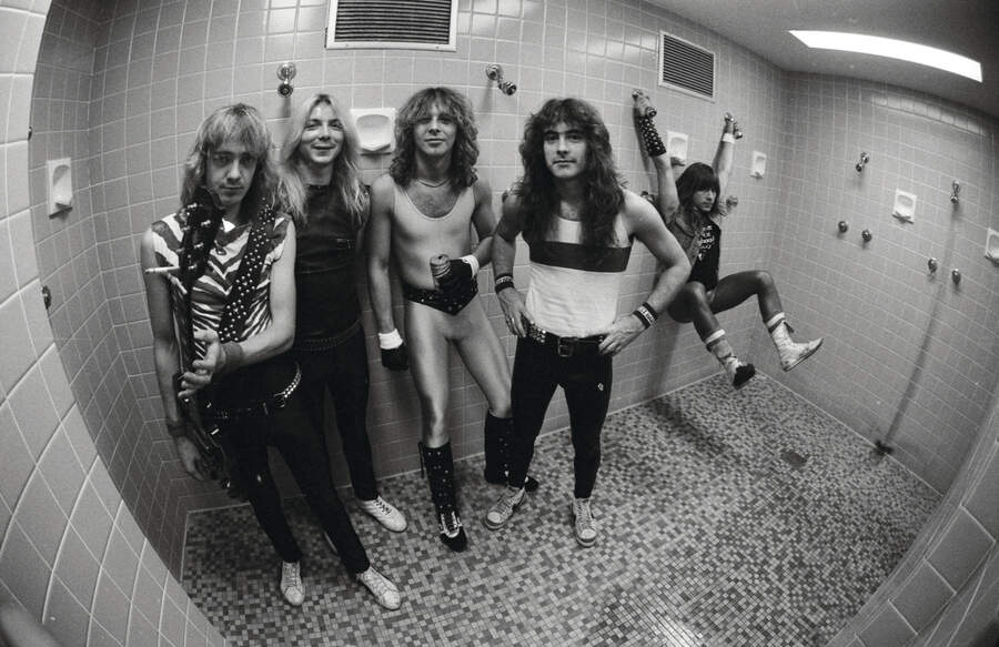 Iron Maiden in a backstage shower circa 1983