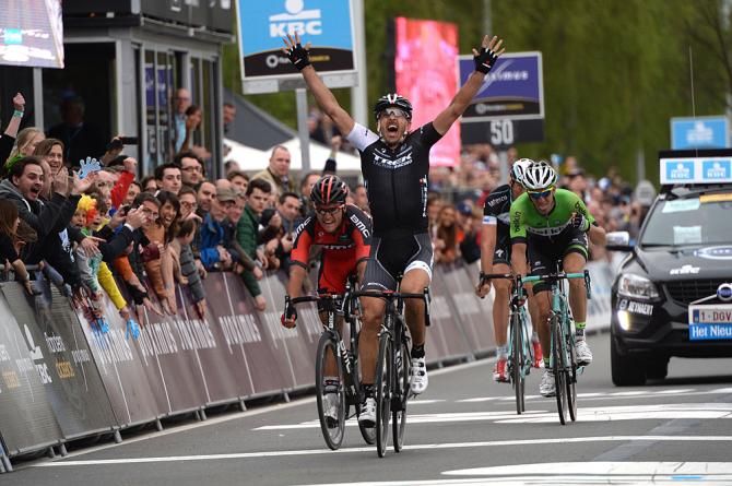 Fabian Cancellara (Trek) wins from a four-man group in the Tour of Flanders