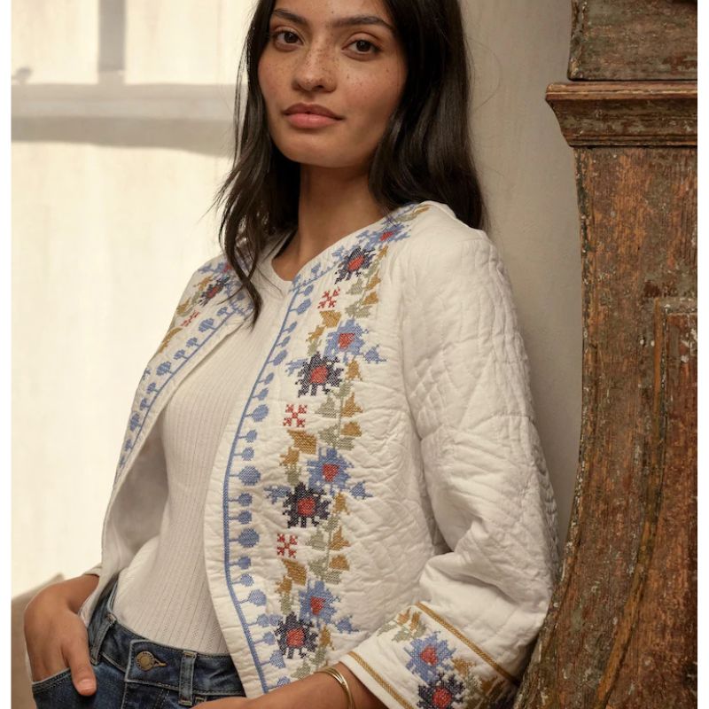 a model image of the fatface embroidered jacket