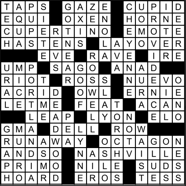A solved crossword puzzle.