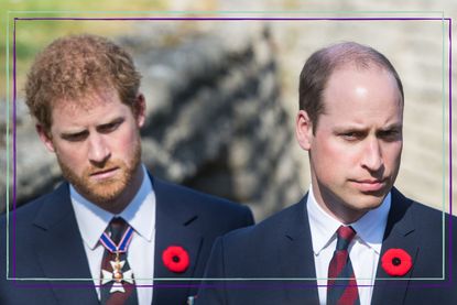 Prince Harry William attack - Prince Harry and Prince William look serious as they walk through a trench during the commemorations for the 100th anniversary of the battle of Vimy Ridge on April 9, 2017 in Lille, France. 