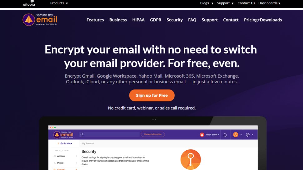 Website screenshot for Securemyemail