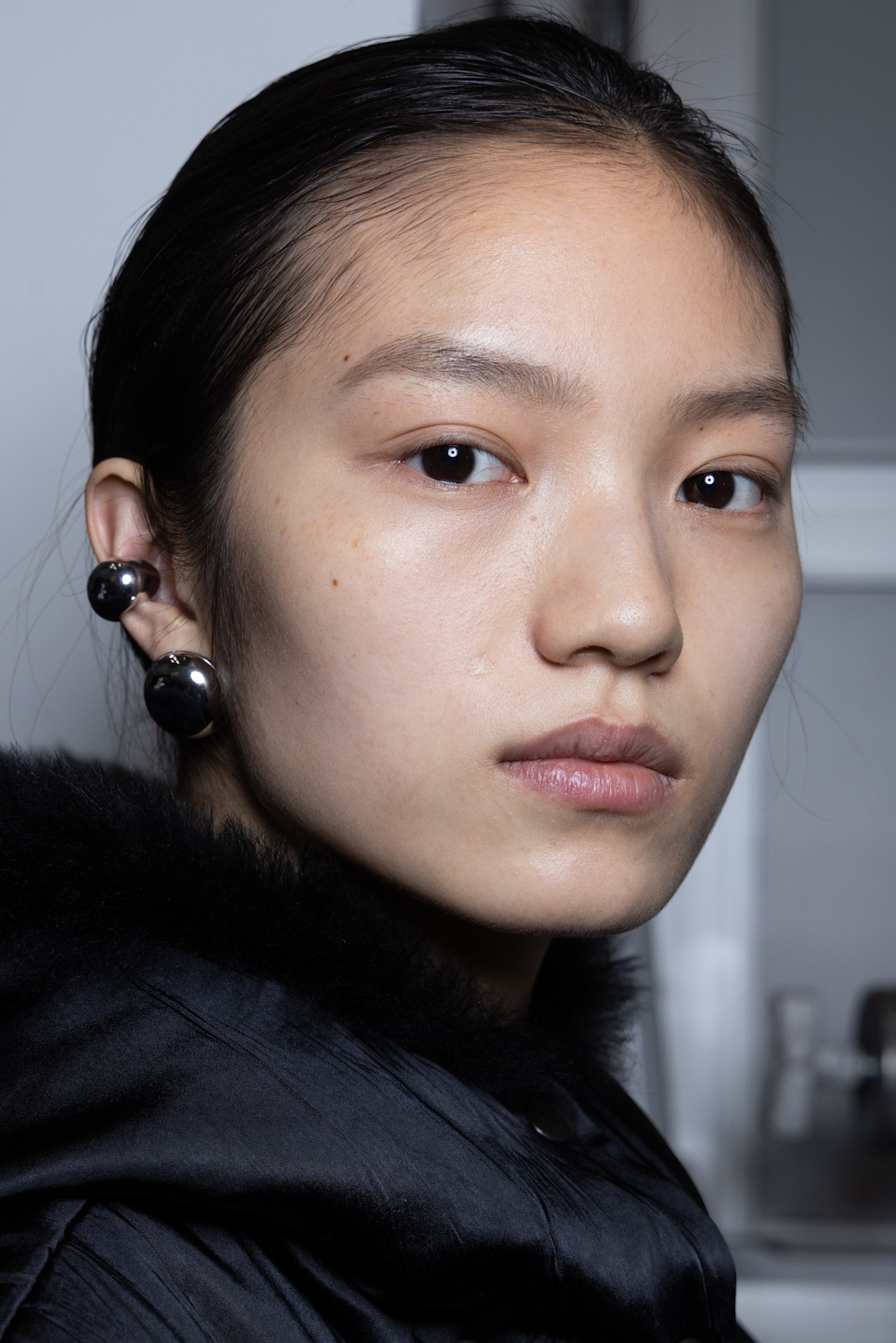 A model at Brandon Maxwell wearing a winter skin, a key Fashion Week Autumn/Winter 25 beauty look