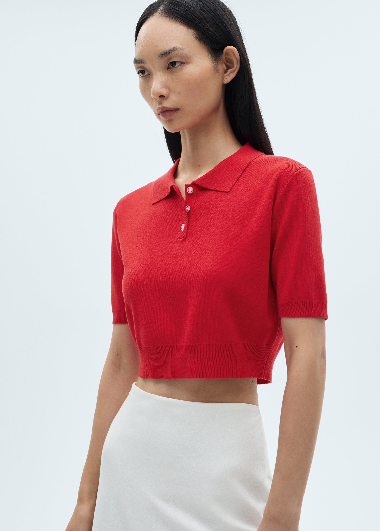 Cropped Knitted Polo Shirt - Women | Mango United Kingdom