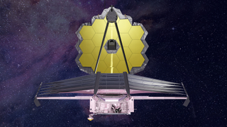 An artist's depiction of the James Webb Space Telescope at work.