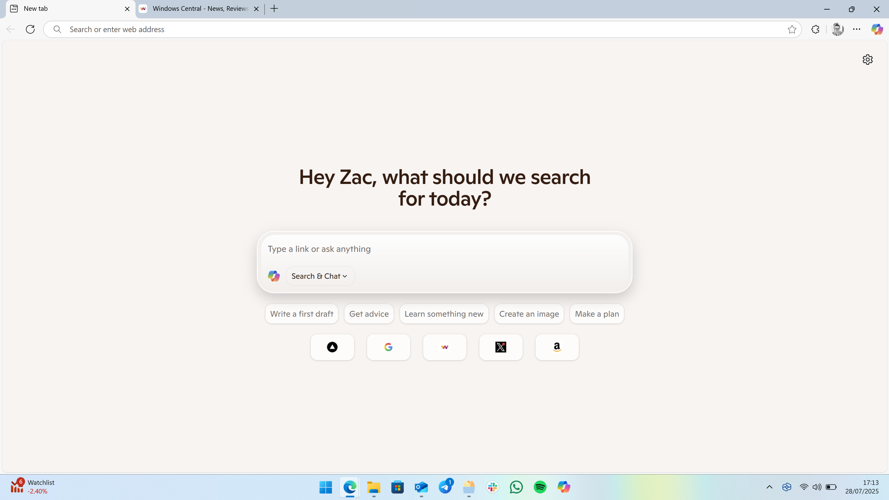 The new Copilot Mode tab page.