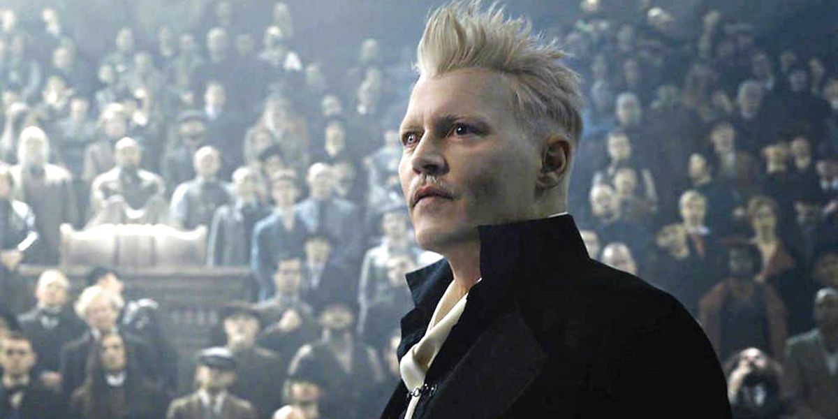 Johnny Depp as Gellert Grindelwald facing crowd Fantastic Beasts: The Crimes of Grindelwald Warner B