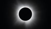 A black circle against a black background surrounded by white wispy tendrils