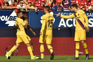 Ansu Fati, second left, scored his first Barcelona goal at Osasuna