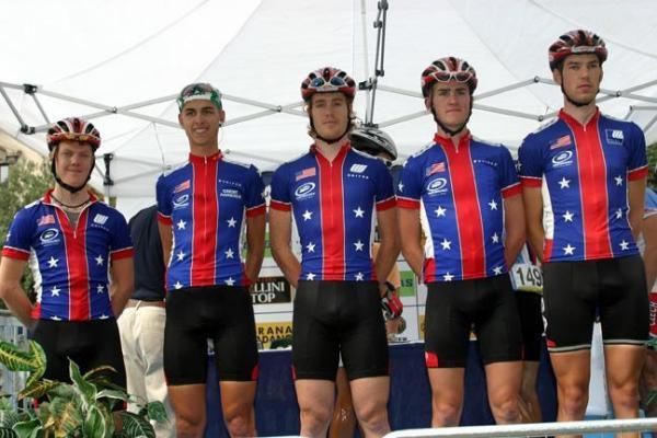 Tyler Farrar (centre) was a member of the USA's Under-23 World Championship team in 2004.