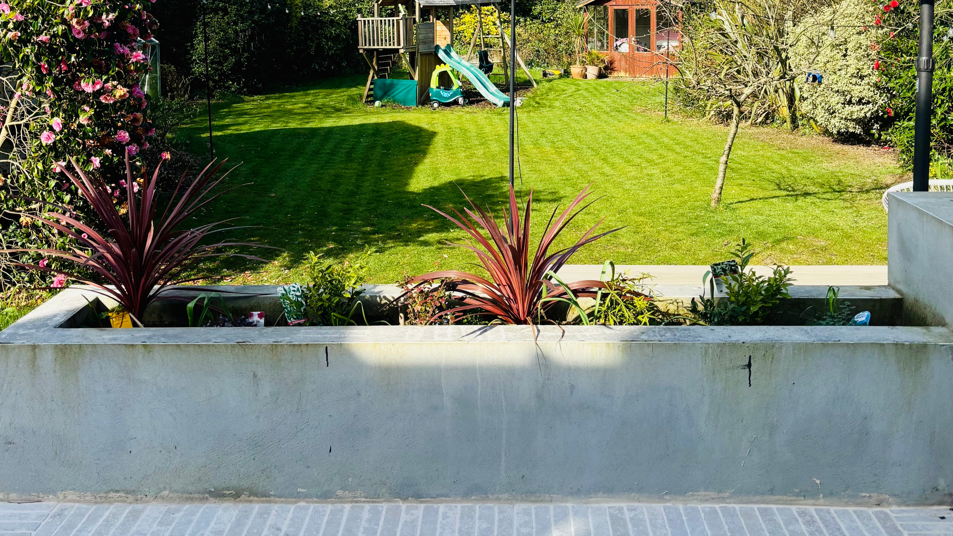 planter on a patio in garden