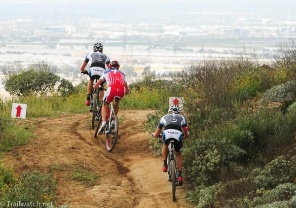 Sam Schultz (Subaru-Trek), Todd Wells (Specialized), and Jeremy Horgan-Kobelski (Subaru-Trek) on their way up to the summit